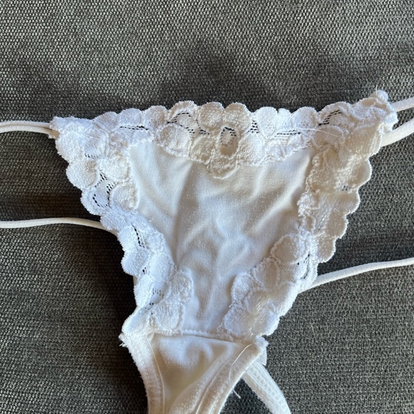 Preloved Delicate White Lace Panties with Minimal Coverage - Picture 2 of 4